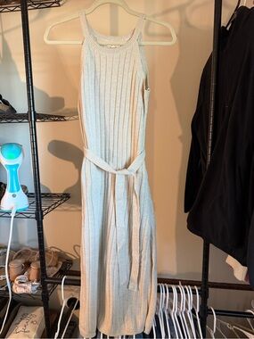 Promesa Light Beige Ribbed Sleeveless Maxi Dress with Tie Belt
